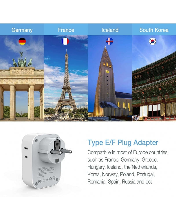 US To Europe Travel Plug Adapter With 3 USB Ports