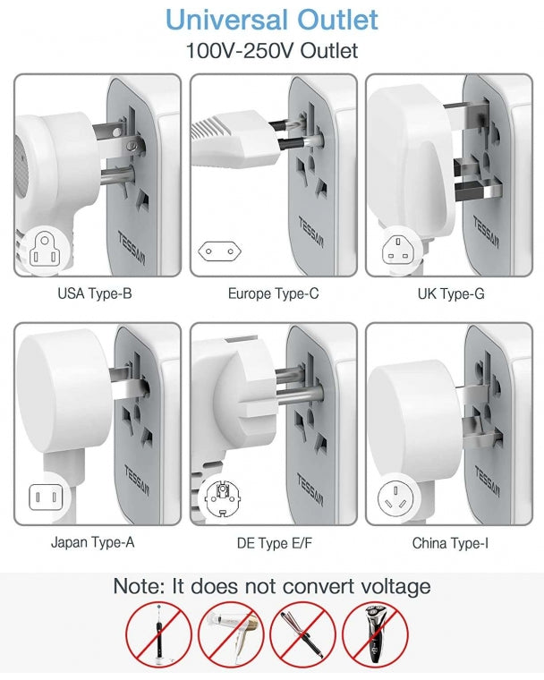 Universal Travel Adapter with 3 USB C and 2 USB Ports