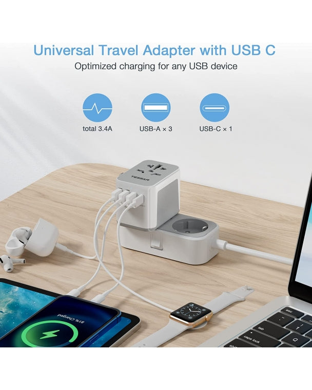 International Travel Plug Adaptor with 4 USB Ports (Fast Charging PD 17W)