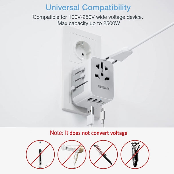 International Travel Plug Adaptor with 4 USB Ports (Fast Charging PD 17W)