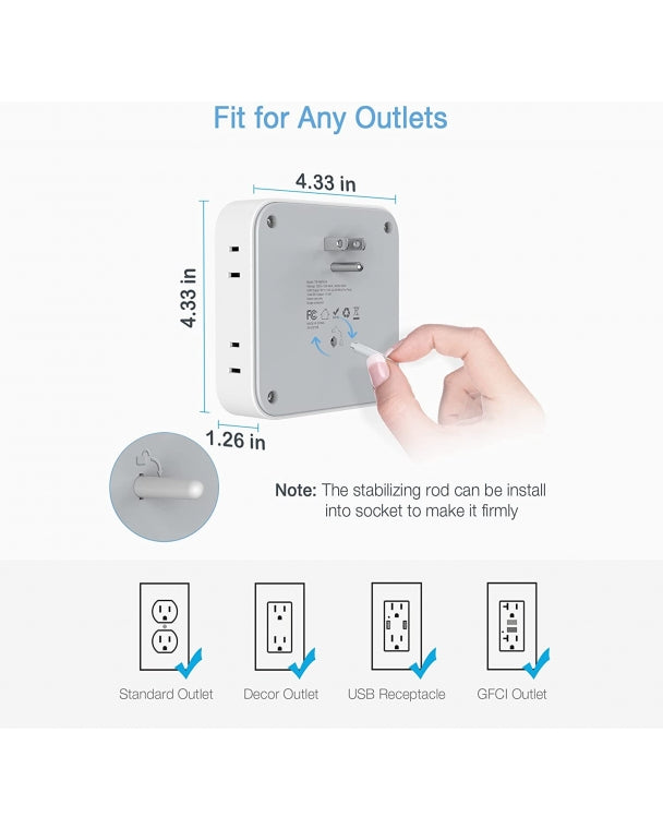 Surge Protector Multi Plug Outlet Extender With 8 Outlet Box Splitter 4 USB Wall Charger