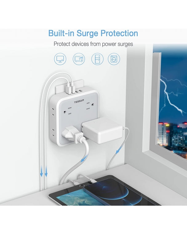 Surge Protector Multi Plug Outlet Extender With 8 Outlet Box Splitter 4 USB Wall Charger