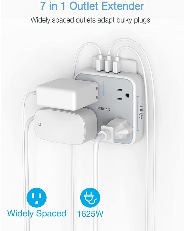 Surge Protector Multi Plug Outlet Extender With 4 Outlet Box Splitter 3 USB Wall Charger
