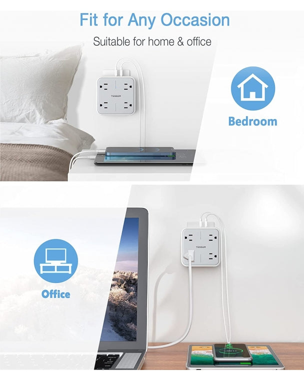 Surge Protector Multi Plug Outlet Extender With 4 Outlet Box Splitter 3 USB Wall Charger