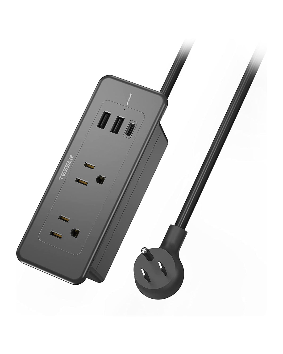 TESSAN Ultra-Thin Flat Plug 5ft with 4 Outlets 3 USB Charger(1 USB C Port), Recessed Power Strip Surge Protector