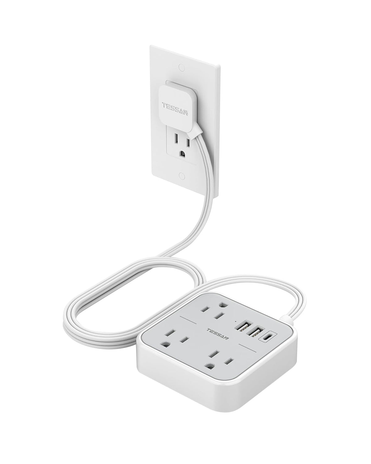 Home Flat Plug Power Strip 5 FT Extension Cord Flat Plug With 3 Outlets 3 USB Ports