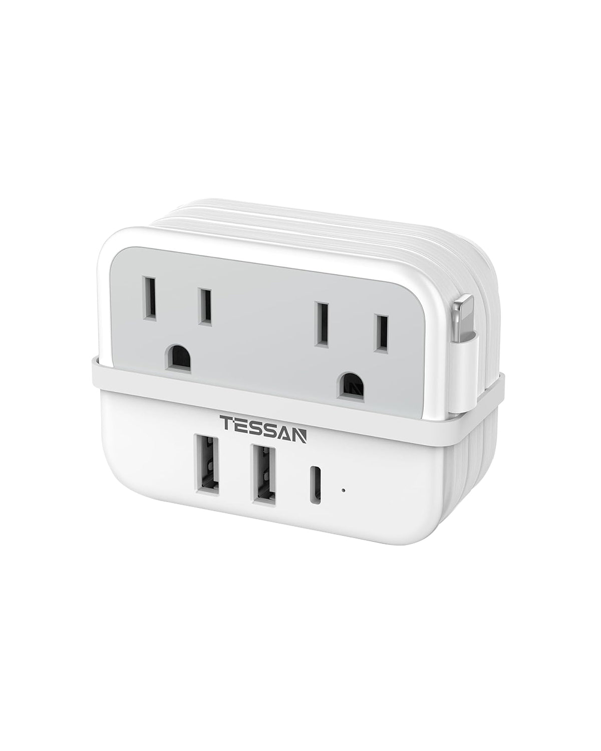 TESSAN European Travel Plug Adapter Built-in 1 Lightning Cable with USB C (Type C)