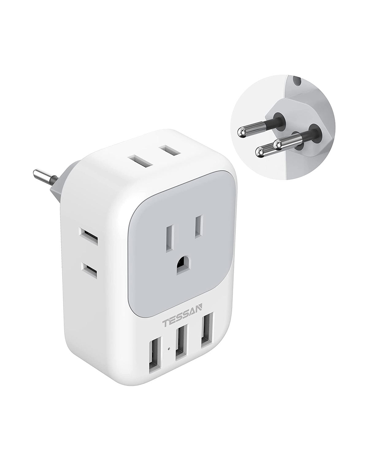 TESSAN Swiss Travel Adaptor with 4 Outlets 3 USB Charging Ports