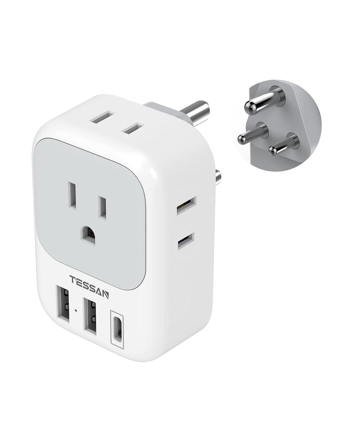TESSAN India Power Adapter with 4 American Outlets 3 USB Charger (1 USB C Port)