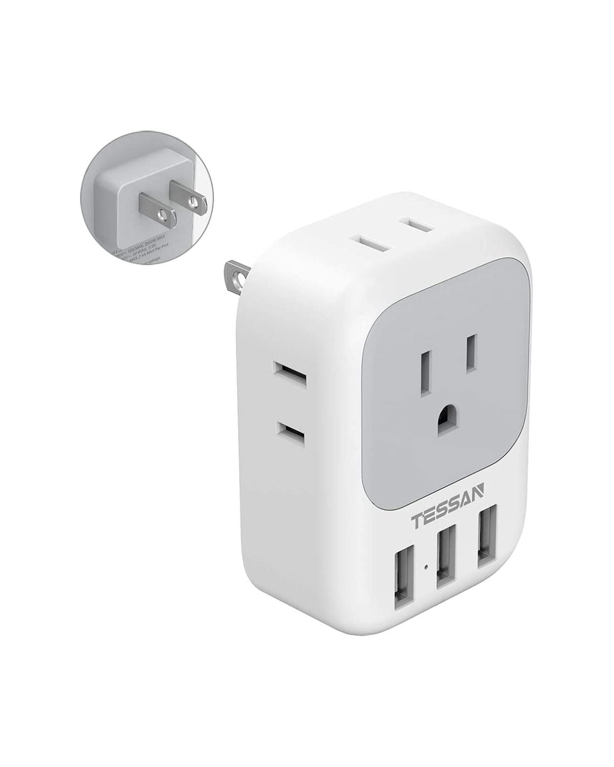 TESSAN US to Japan Plug Adapter with 4 AC Outlets 3 USB Ports