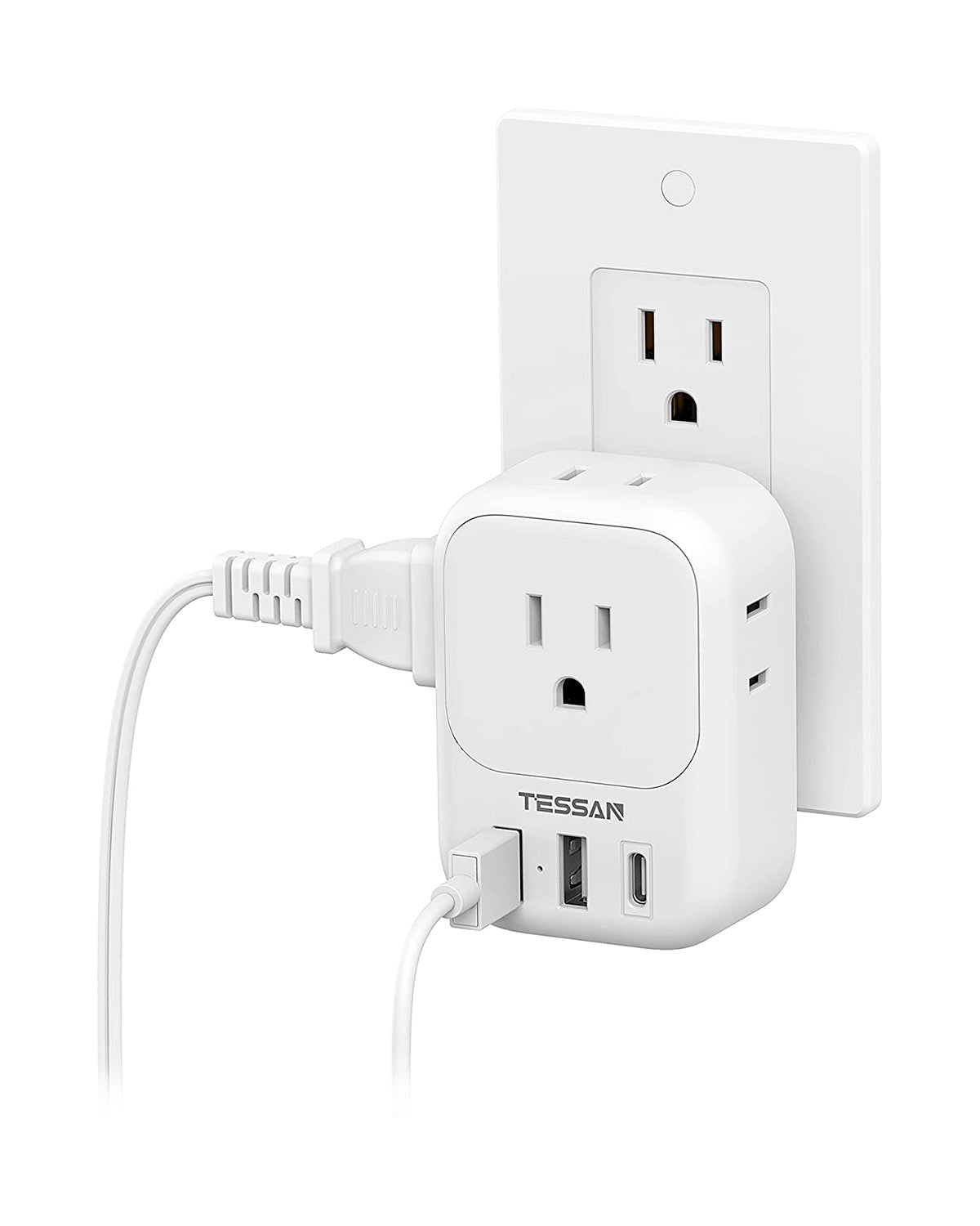 TESSAN USB Plug Adapter Outlet Extender USB Wall Charger with 3 USB Block (1 USB C Port)