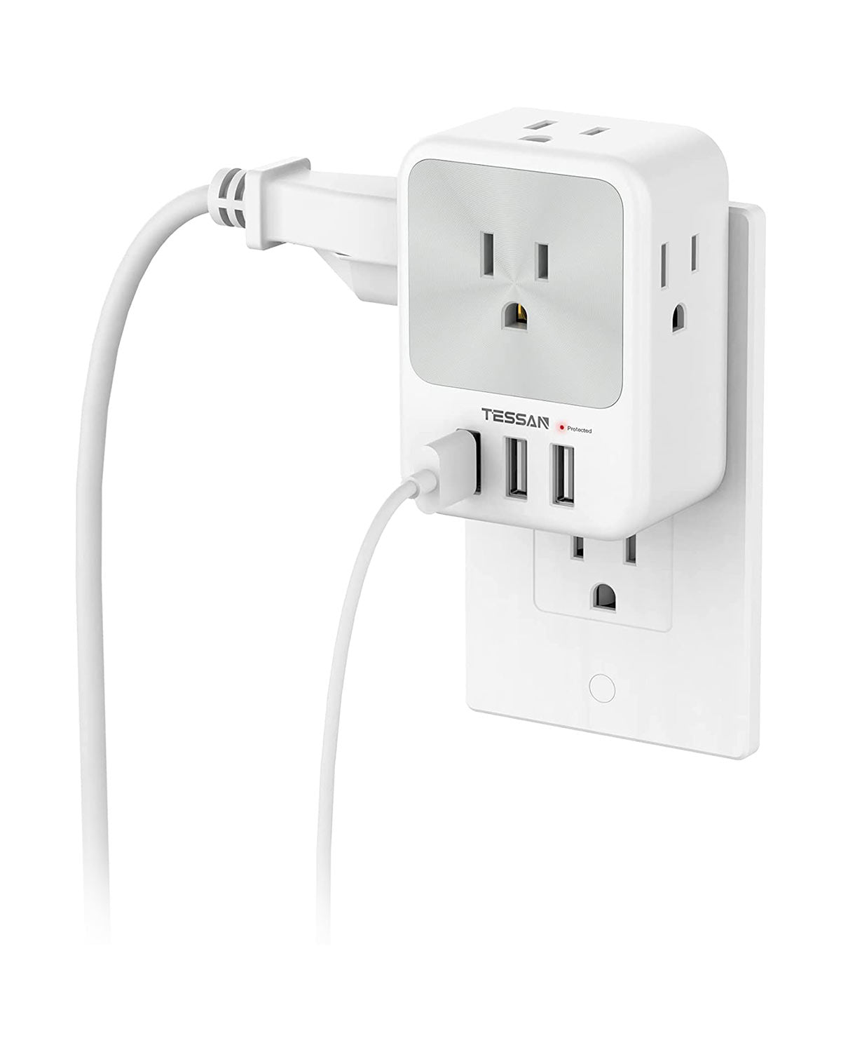 TESSAN 4 Electrical Outlet Extender Surge Protector with 3 USB Wall Charger