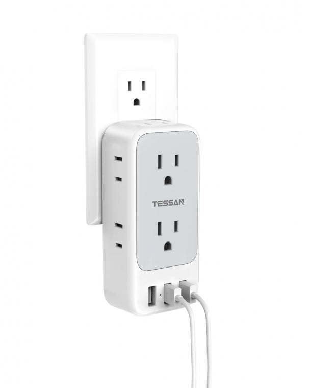 Dorm Essential Multi Plug Outlet Extender With 7 Outlet Splitter 3 USB Wall Charger
