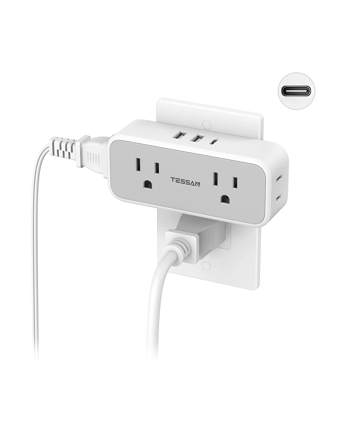 TESSAN USB Outlet Extender with 4 AC Outlets 2 USB A Ports 1 USB C Port