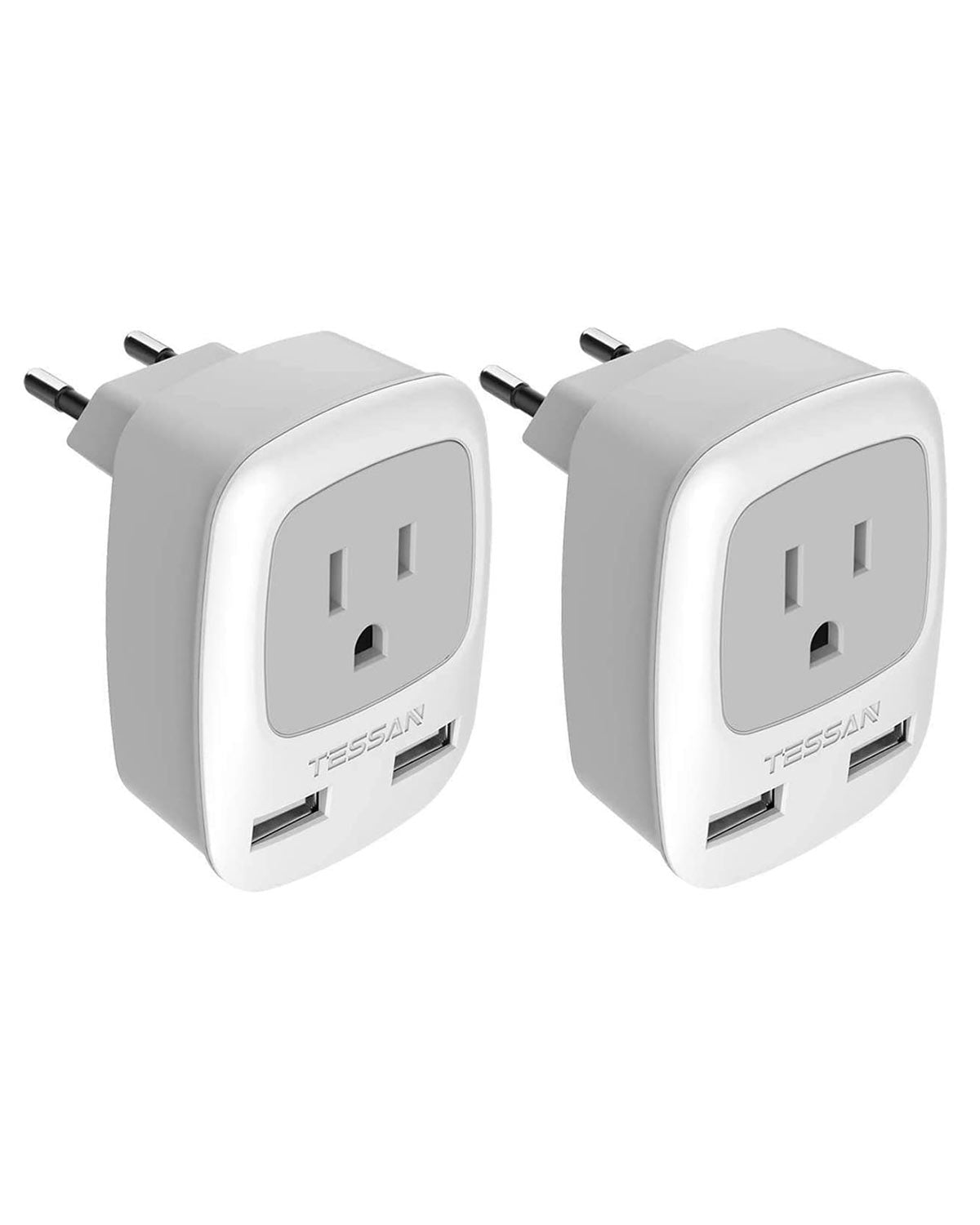 TESSAN International Power Outlet Adaptor with 2 USB, 2 Pack