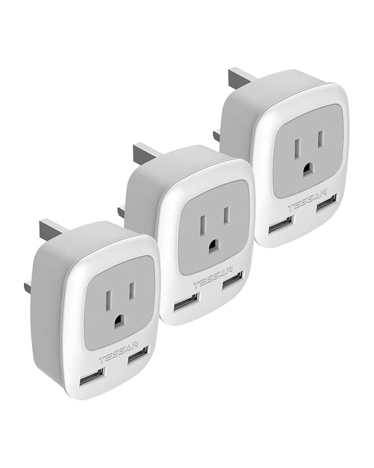 TESSAN US to UK Travel Plug Adapter 3 Pack, Type G Power Outlet Adaptor with 2 USB Charger