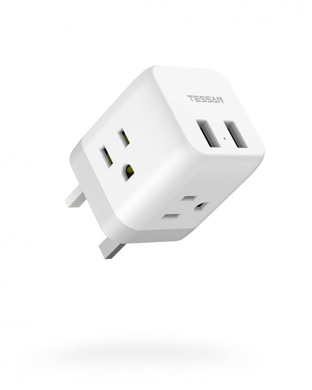 US To UK/HK/Saudi Arabia Travel Adapter with 3 Outlets 2 USB Ports