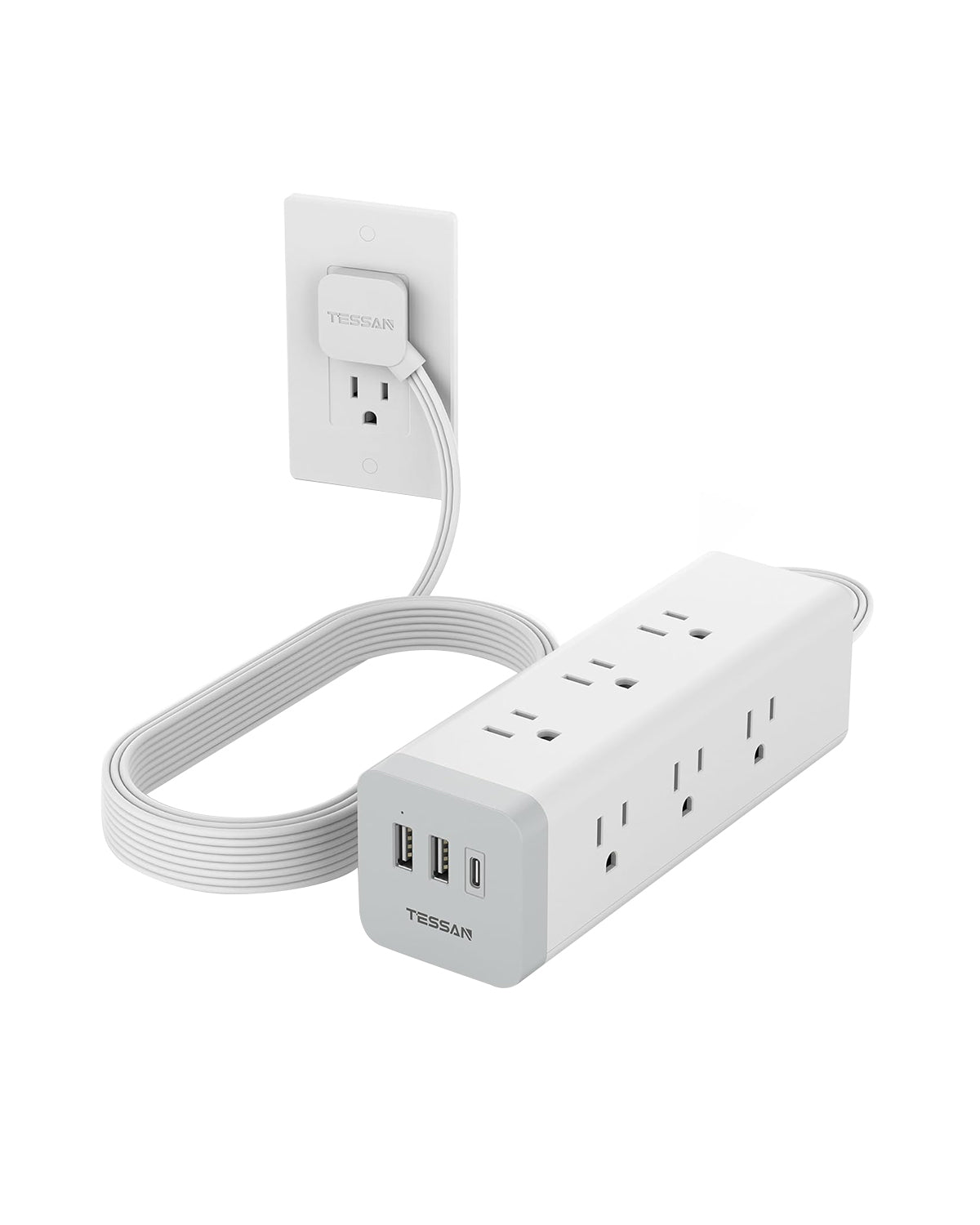 TESSAN Ultra Thin Flat Plug 6 FT Extension Cord with 9 Outlets 3 USB (1 USB C), Surge Protector Power Strip