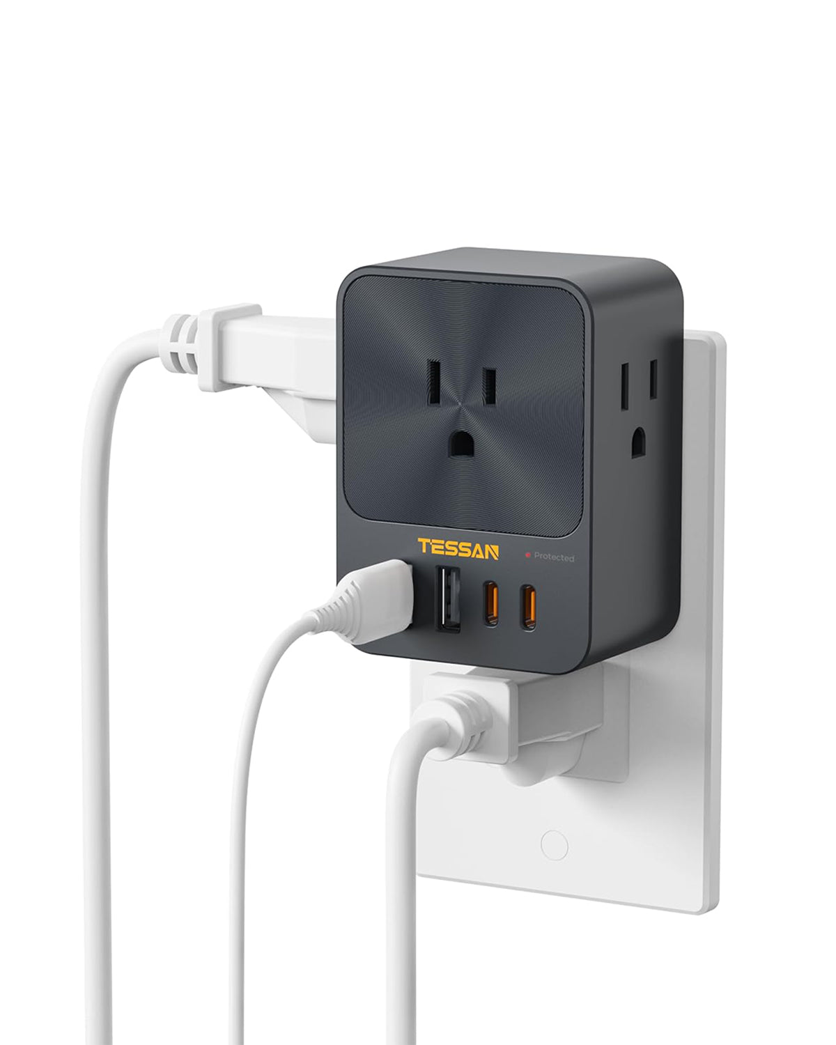 TESSAN 30W USB C Wall Charger, Fast Charging Multi Plug Adapter with 3 Outlet Extender Surge Protector