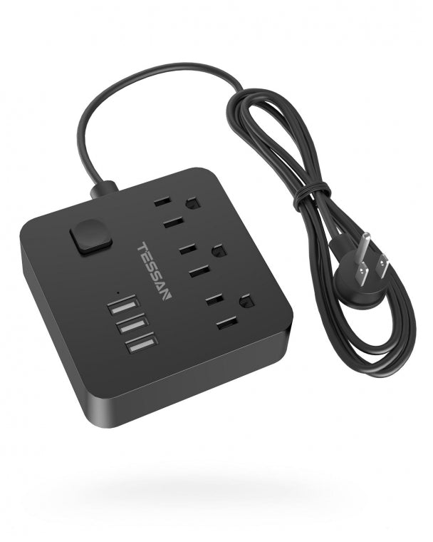 TESSAN 5/10 ft Long Flat Plug Power Strip with 3 AC Outlet Compact Desktop Charging Station 125V 10 A for Home