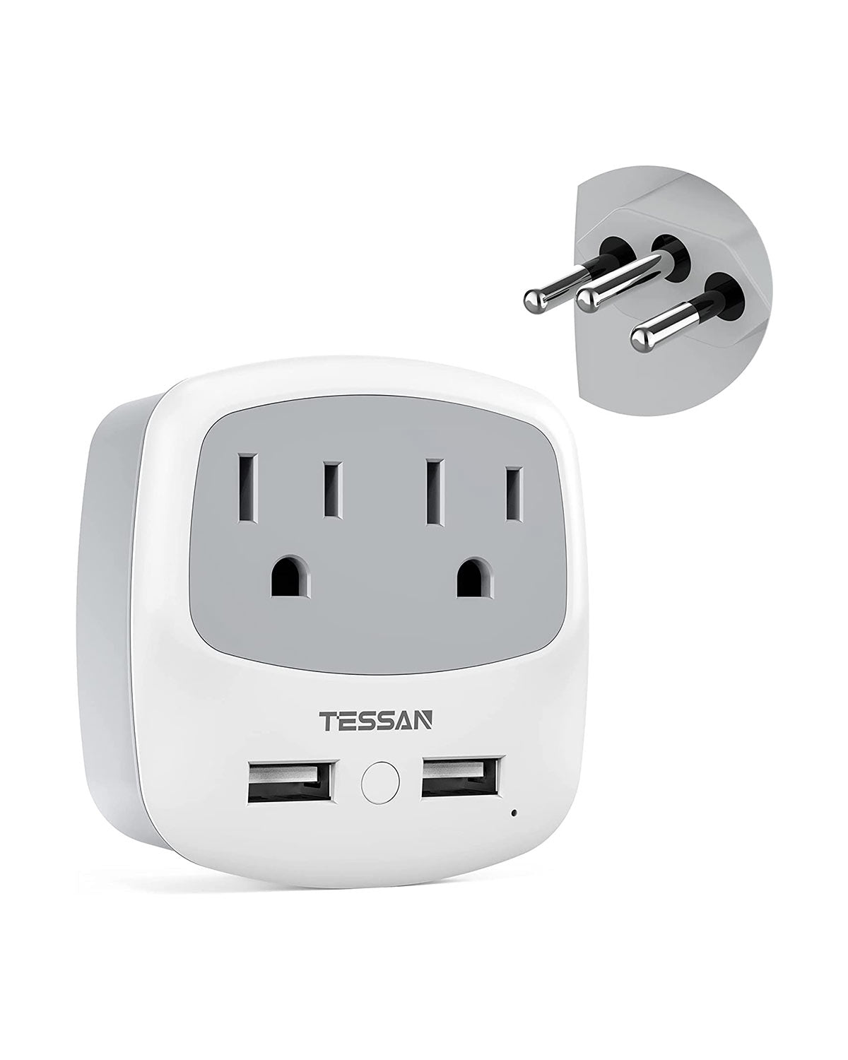 TESSAN Brazil Travel Plug Power Adapter with 2 American Outlets and 2 USB Charging Ports