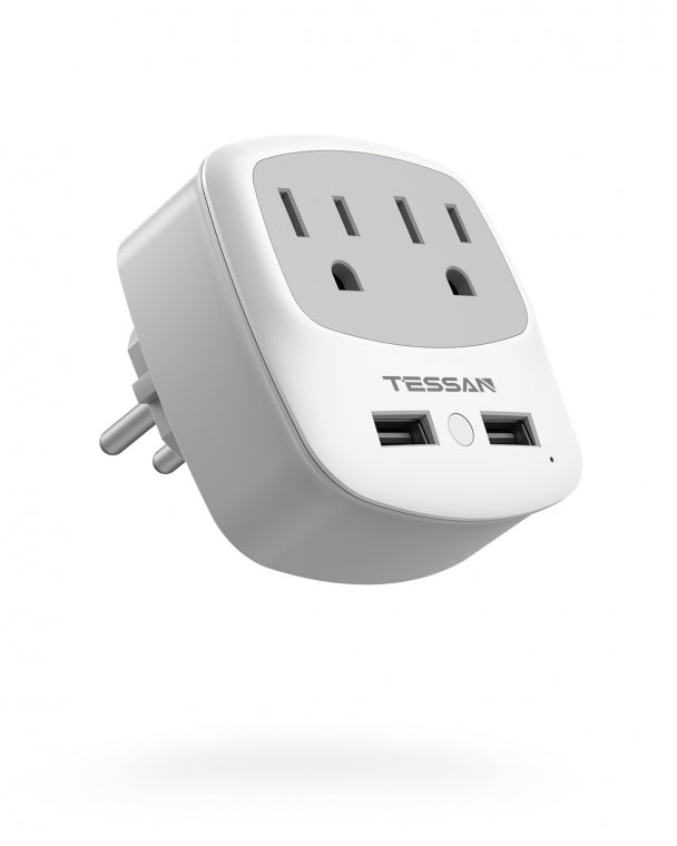 US To Germany/France Travel Plug Adapter with 2 Outlets 2 USB Ports(Type E/F Plug)