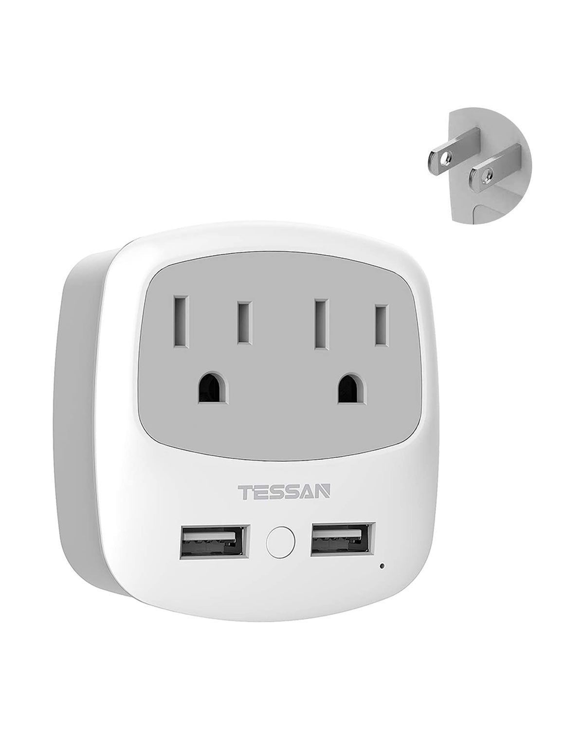 TESSAN US to Japan Plug Adapter, 2 Prong to 3 Prong Outlet Adapter with 2 AC Outlets 2 USB Ports