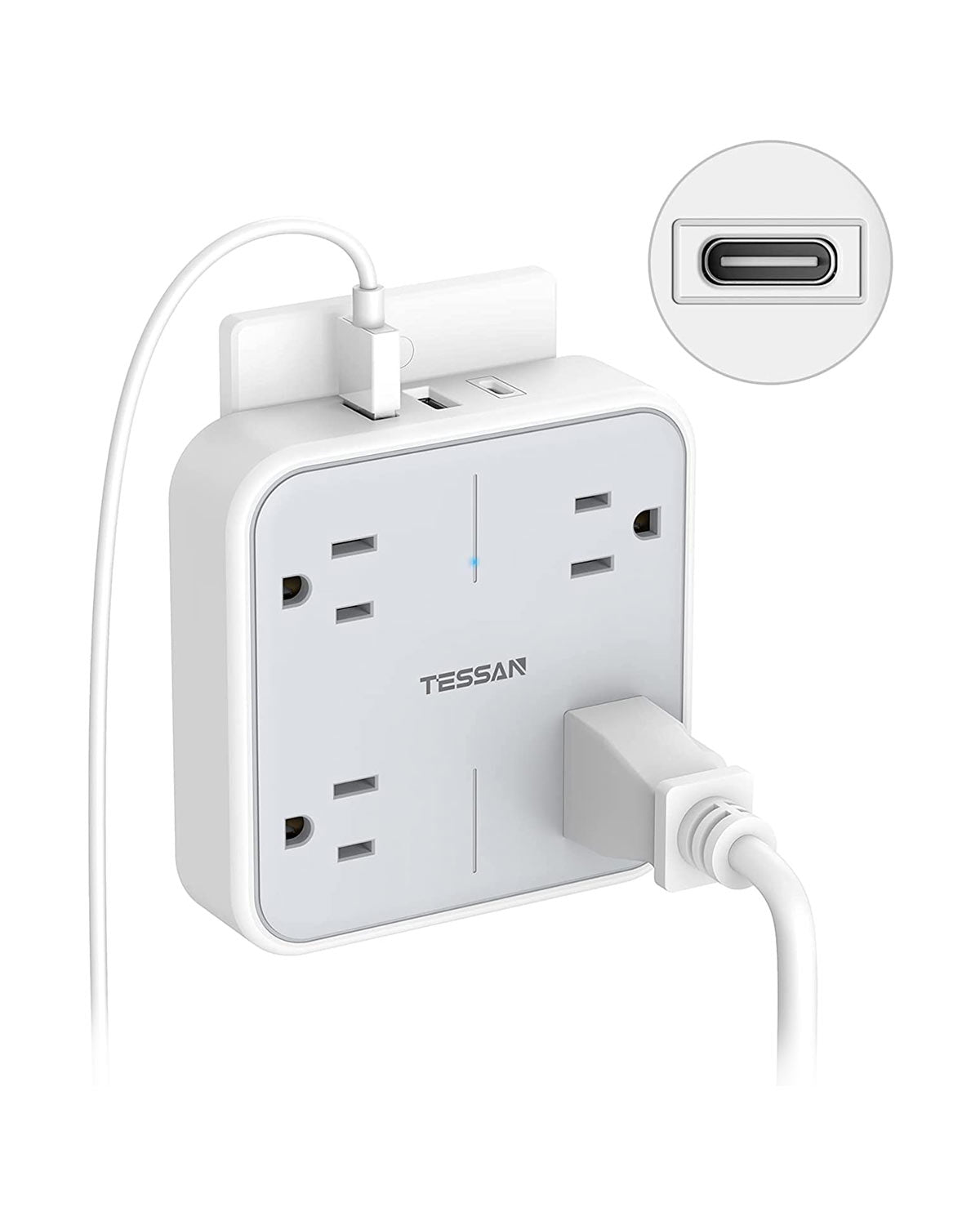 Multi Plug USB Wall Charger, 4 Outlet Splitter with 3 USB Wall Plug (1 USB C Port)