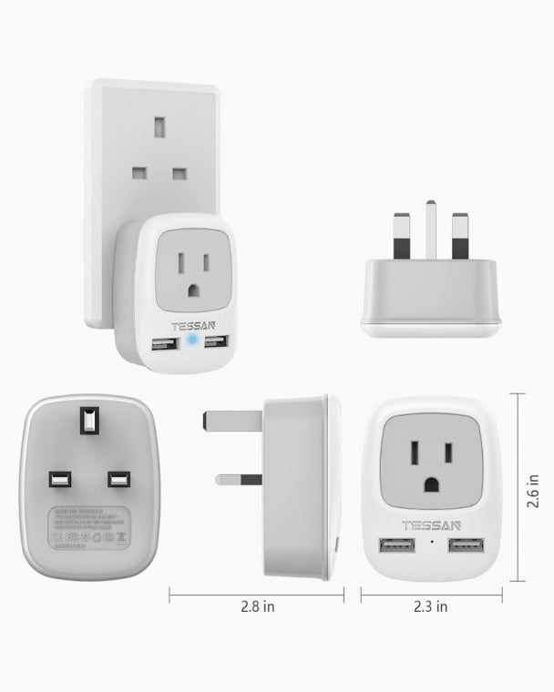 US To UK/HK/Saudi Arabia Travel Adapter with 2 USB