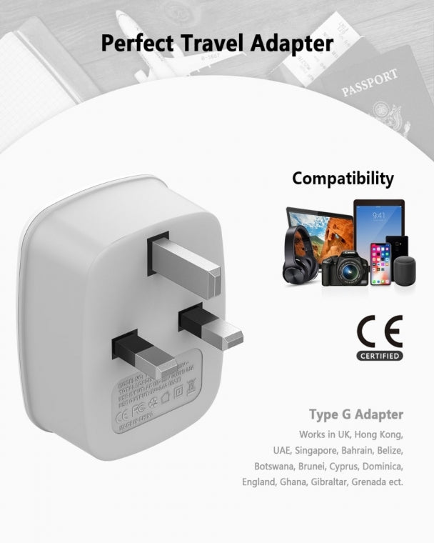 US To UK/HK/Saudi Arabia Travel Adapter with 2 USB